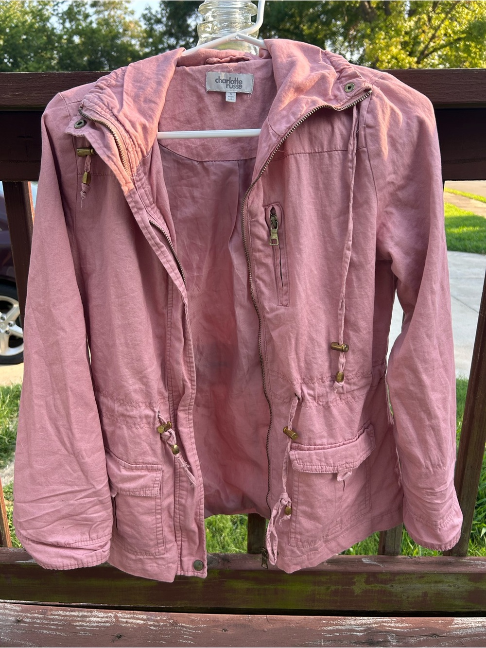 Charlotte Russe Dusty Rose Utility Jacket with Hood